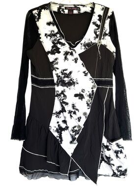 Elena Wang Womans  blouse black white large lagonlook boho casual relaxed tunic